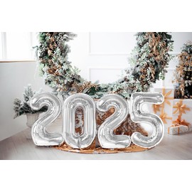 40 Inch 2025 Number Balloons, 2025 Balloons, Large Foil Happy New Year Balloons for 2025 New Year Eve Party Supplies, New Years Decorations, Christmas, Graduations, Birthday, Silver