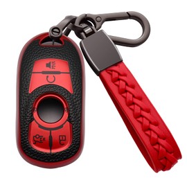Syodiesn for Buick Car Key Fob Cover Soft TPU with Leather Keychain Key Case Shell Full Protective Cover Compatible for Buick 2015-2023 GL8 Verano Enclave Regal Lacross Encore Envision 6 Button, A Red