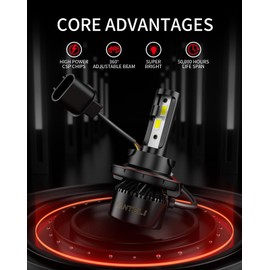 FANTELI H13 LED Bulbs, 34000LM 800% Brighter, Backup 9008 Bulb Interior Light, Plug & Play 6000K Cool White, IP68 Waterproof Replacement, Pack of 2, License Plate Lights