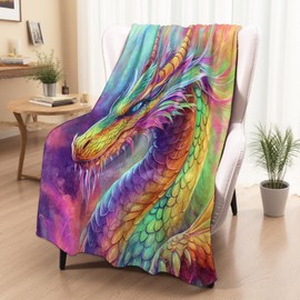 xmwjfd Colorful Dragon Blanket, Cozy Plush Rainbow Fantasy Dragons Throw Blanket for Couch Bedroom Outdoor, Lightweight Soft Flannel Travel Blankets, Gifts for Women Adults Kids, Warm Decor 50"×60"