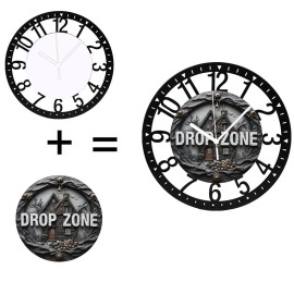 25cm Circular Iron Wall Clock with a Tennis Racket and Ballsheet size: 10 inch, color: Black