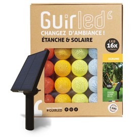 GuirLED - Outdoor garland with light balls LED guinguette - waterproof IP65 - highly efficient solar panel - automatic on/off - 16 balls 3 m - citrus fruits