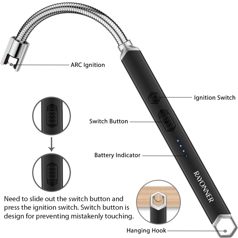 RAYONNER Lighter Electric Candle Lighter Rechargeable USB Lighter Long Flexible