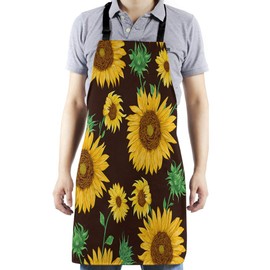 HGOD DESIGNS Sunflower Kitchen Apron,Vintage Sunflowers Pattern With Green Leaves Kitchen Aprons For Women Men For Cooking Gardening Adjustable Home Bibs,Adult Size