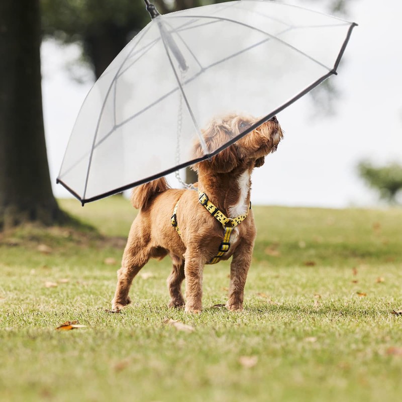 ZEFOXETO Pet Dog Transparent Umbrella, Clear Folding Adjustable Leash, Keeps