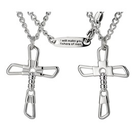 Shields of Strength Men's 14K Gold Plated or Stainless Steel Fishers Of Men Cross Pendant Necklace Matthew 4:19 Bible Verse Christian Faith Gifts