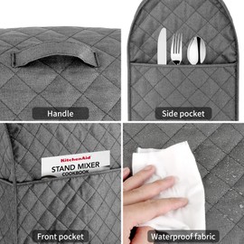 Stand Mixer Cover compatible with Kitchenaid Mixer, Fits All Tilt Head & Bowl Lift Models with 3 Organizer Bag for Accessories. (Grey, For Bowl Lift 5-8 Quart)