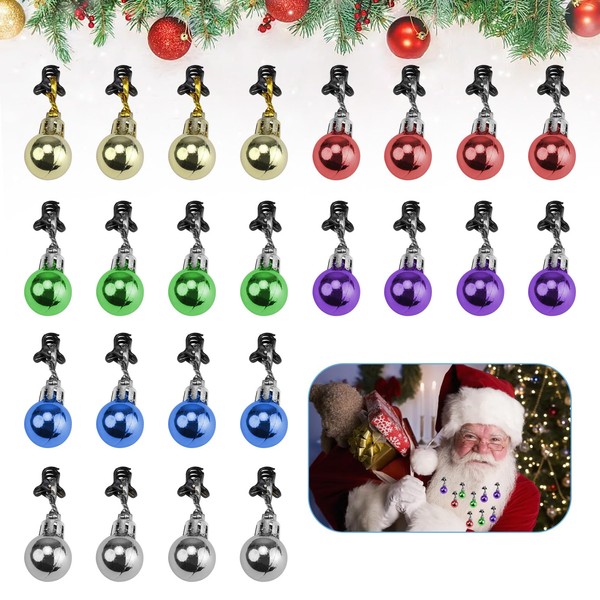 Beard Ornaments, WJUAN Pack of 24 Colourful Beard Balls, Christmas Small Bell, Beard Bell Clip Beard Decoration, Mini Christmas Bauble Clip for Face Christmas Decoration
