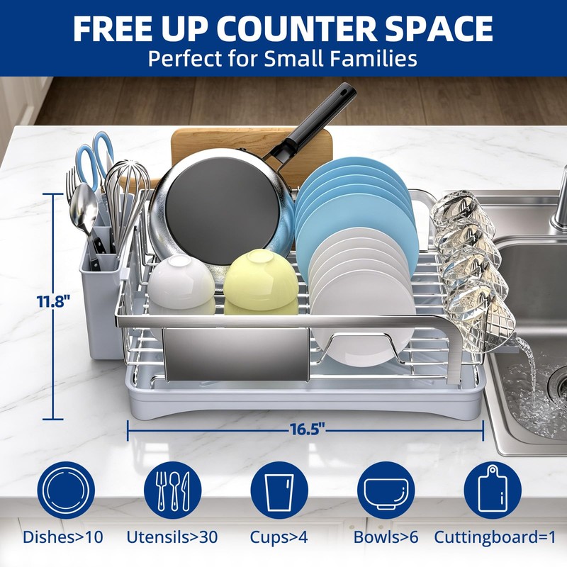 Godboat Dish Drying Rack -304 Stainless Steel Dish Rack for