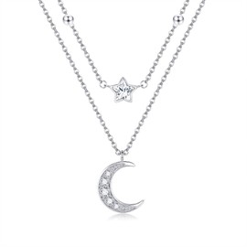 HUKKUN Moon Star Necklace 925 Sterling Silver Moon Layered Necklace Star Choker for Women Layering Chain Choker