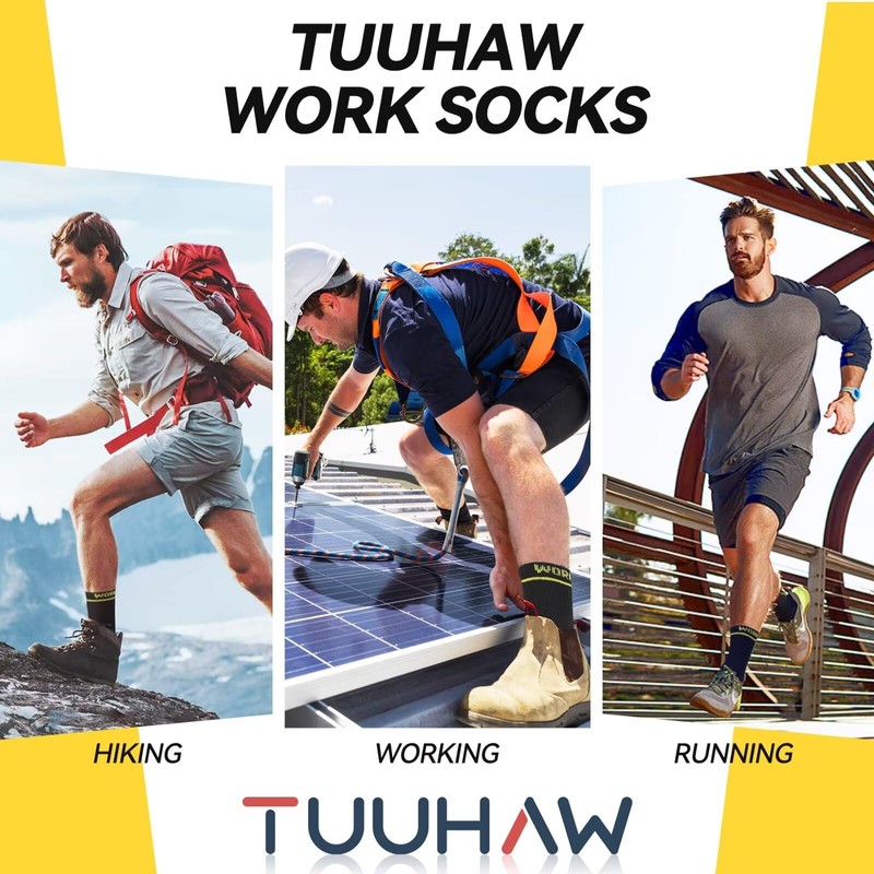 TUUHAW Work Socks Men's 39-42 Work Socks Men 39-42 Black