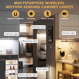 Motion Sensor Under Cabinet Lights Wireless, 15.7 Inches Under Counter Light for Kitchen, Rechargeable LED Under Cabinet Lighting, Dimmable Motion Sensor Lights Indoor, Closet Lights Motion Sensored