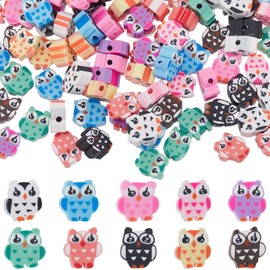 SUNNYCLUE 1 Box 200Pcs 10 Colors Owl Bead Polymer Clay Beads Bulk Soft Colorful Cartoon Animals Owls Shaped Spacer Charm Beads for Jewelry Making Bracelet Necklace Hair Clip DIY Crafts Accessories
