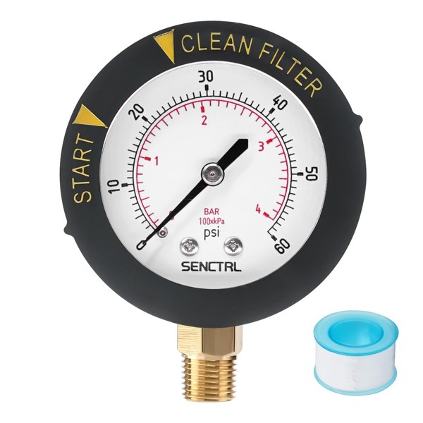 SENCTRL 0-60 Psi Pool Filter Pressure Gauge, 2 inches Dial,