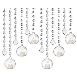 GlikCeil 56 Pcs 3.15'' Hanging Glass Tealight Holder with Clear K9 Crystal Garland Strands and Maple Leaf Pendants Globe Plant Terrariums Glass Orbs for Wedding Party and Valentine Decoration