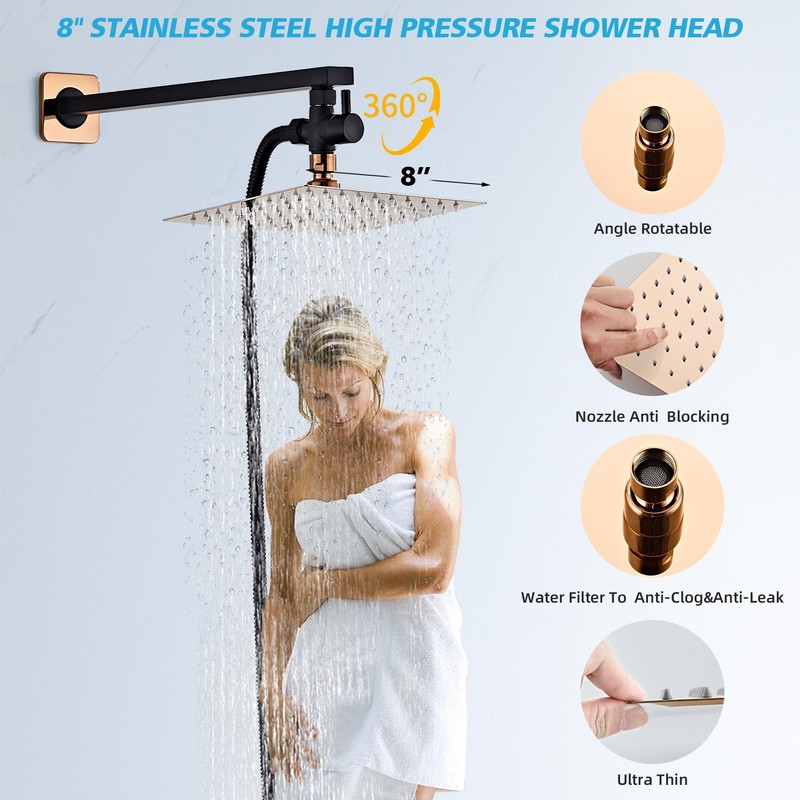LCEVCGK Shower Head Combo Matte Black and Rose Gold, 8