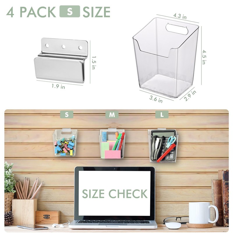 Clear Slatwall Bins, Large 4 Pack Slat Wall Accessories Cups