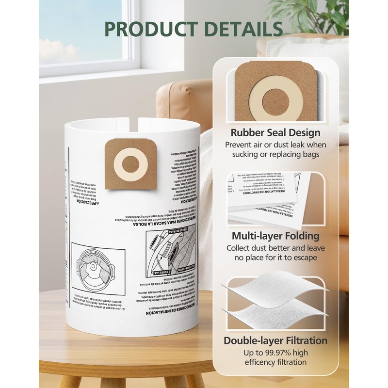 10 Pack CMXZVBE38749 Vacuum Dust Bags Compatible with CRAFTSMAN 16-20
