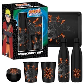 HÔMADICT CLD Distribution S.A. Naruto Shippûden - Coffret Cadeau (Sceau Kyubi): Bouteille d'eau en métal isotherme 500 ml, verre et dessous de verre