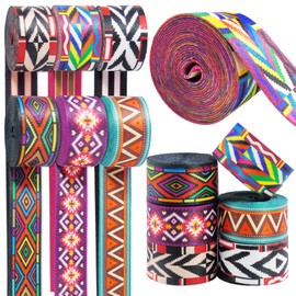 Grosun 6 Rolls 1.5 inch Bohemian Nylon Webbing Belt Webbing Straps Purse Straps Backpack Straps Nylon Belt in Thermal Transfer Patterns with Different Patterns for Seatbelt, Bags, Backpacks, Luggage