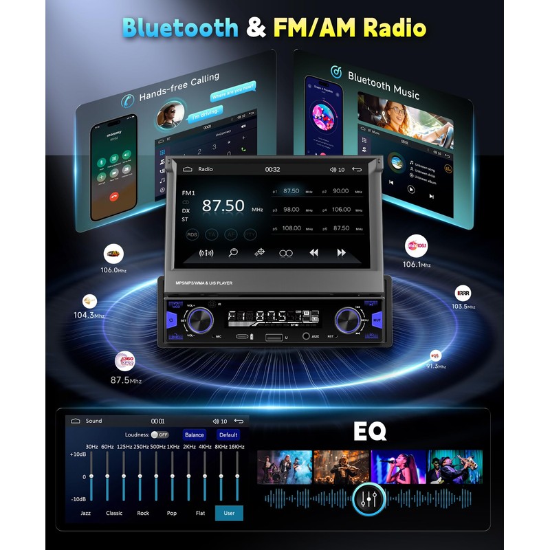 7 Inch Single DIN Flip Out Car Stereo with Wireless