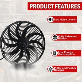 PRUNkuar 16 inch Electric Radiator Cooling Fan 12V with 1000 CFM Thermostat Wiring Switch Relay Kit Black