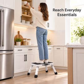 Adjustable 1-Step Stool for Reaching Shelves - Foldable Non-Slip Platform, 330 lb Capacity, No Armrest