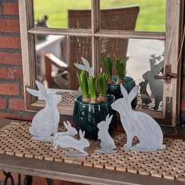 Storm's Gartenzaubereien Rabbit Metal Decoration, 5-Piece Rabbit Family, Stylish Easter Decoration for Garden and Table, Fashionable Grey, Metal, Shabby Look