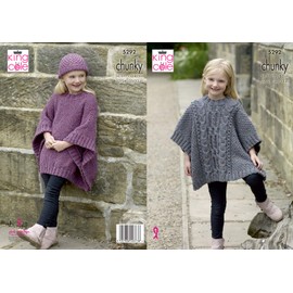 King Cole 5292 Knitting Pattern Girls Tabbard/Poncho and Hat in Chunky Tweed,Multicolor,22" - 32" chest