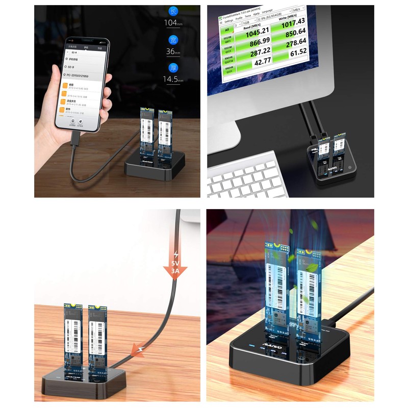 KALEA-INFORMATIQUE USB Docking Station for 2 NGFF NVMe M2 SSDs.