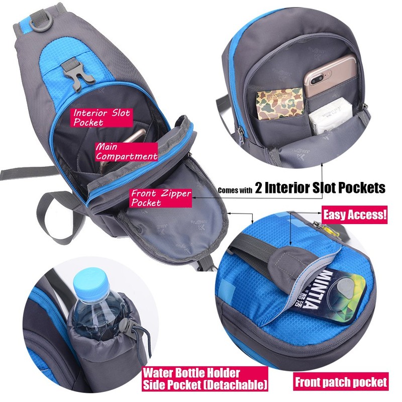 Peicees Unisex Chest Crossbody Sling Backpack Bag Travel Bike Gym