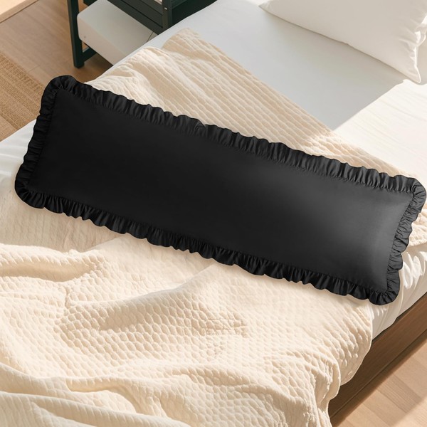 Cobedzy Ruffled Pillow Cases Set of 1, Black Body Pillow