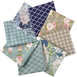 Qililandiy 8 Pieces Rose Cotton Fabric Floral Grid Lotus Fat Quarter Bundles Pre-cut Squares for Sewing Crafting Scrapbooking, 46cmx56cm (Approx. 18"x22")