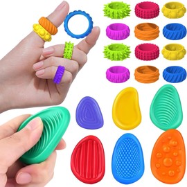 NIAWEA Kit 18pzs Juguetes Sensoriales para Adulto y Niños,Incluir 6 Piedras Sensoriales+12 Anillo Antiestrés,Fidget Toys,Tamaño Adecuado,Flexible,Silicona,para Clases,Casa,Regalos Cumpleaños