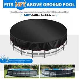 Teruntrue 14Ft Round Pool Cover for Above Ground Pool Cover, Swimming Pool Cover Oxford Fabric Pool Covers with Accessories, Waterproof, Keeps Out Debris, Winter Pool Cover (Black)