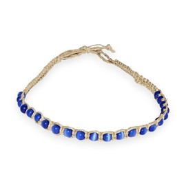 BlueRica Gargantilla de cordón de cáñamo con abalorio de ojo de gato (azul oscuro)