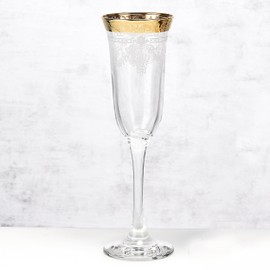 Lorren Home Trends Flutes Set of 6 Stencil Pattern and Gold Band, One Size, Clear