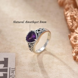 DOTOUJOUR Natural Amethyst Heart Rings for Women Celtic Knot 925 Sterling Silver Size 7