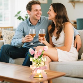 Flowers Tulips Lamp,3 Colors Dimmable Crystal Pink Tulip Flower Night Light,Rechargeable Cordless Flowers Table Lamp,Living Room Bedroom Mood Lighting Home Decor Birthday Gifts for Women Mom (Tulip)