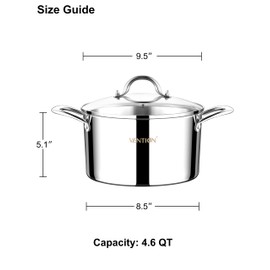 VENTION Tri-Ply Stainless Steel Stock Pot with Lid, Induction Cooking Pot, 4.6 Quart Small Stockpot