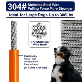 Tie Out Cable for Dogs Up to 300lbs,50ft Extra Strong 1000lbs Break Strength Tie-Out Tether Trolley Training Lead,Dog Run Cable for Yard Garden Park Camping Outside (Orange, 300lbs 50ft)