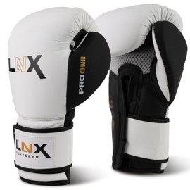 LNX Pro-One Leather Boxing Gloves - Professional Gloves for Sparring and Training 10 12 14 16 oz Men Women Matte Black (White/Black (101), 14 oz)