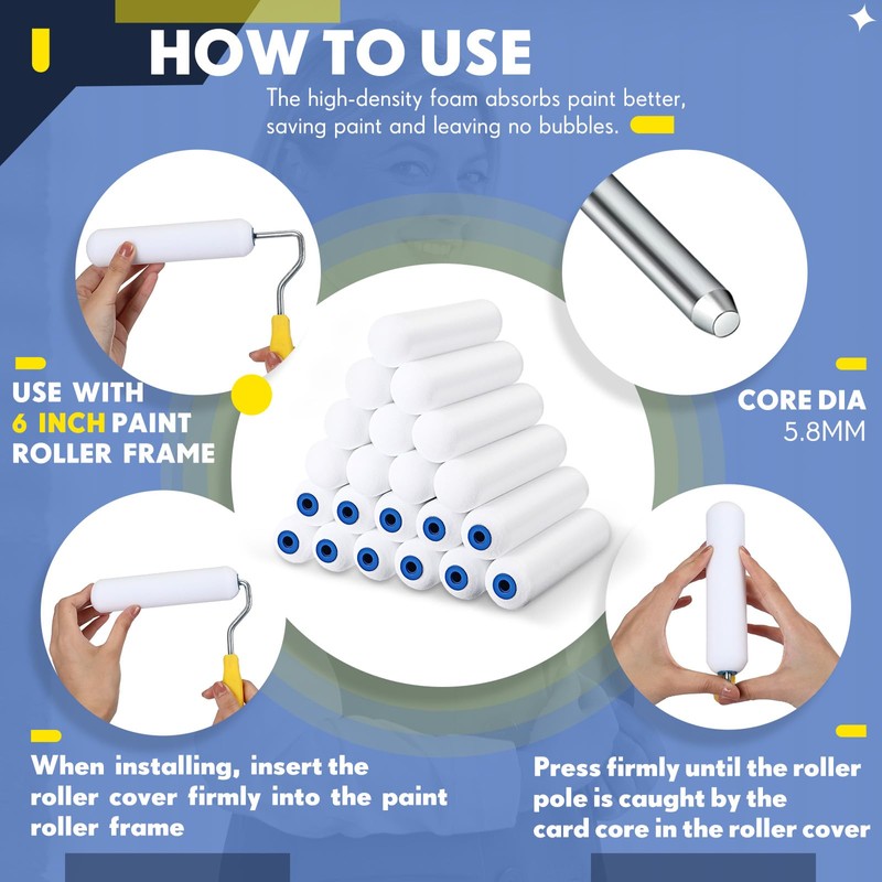 Nuenen 40 Pcs 6 Inch Foam Paint Rollers Mini Paint