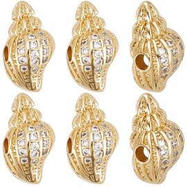 Beebeecraft 8Pcs Conch Shell Beads 18K Gold Plated Summer Ocean Beach Sea Shell Cubic Zirconia Beads with Hole for Crafting Jewellery Vase Filler Hair Beach Party Home Decoration