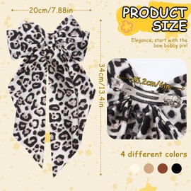 4 Pcs Hair Bows for Women Big Ribbon Bows for Hair Long Tail Bow Hair Clips Cute Hair Barrettes Hair Accessories for Girls (Leopard print)