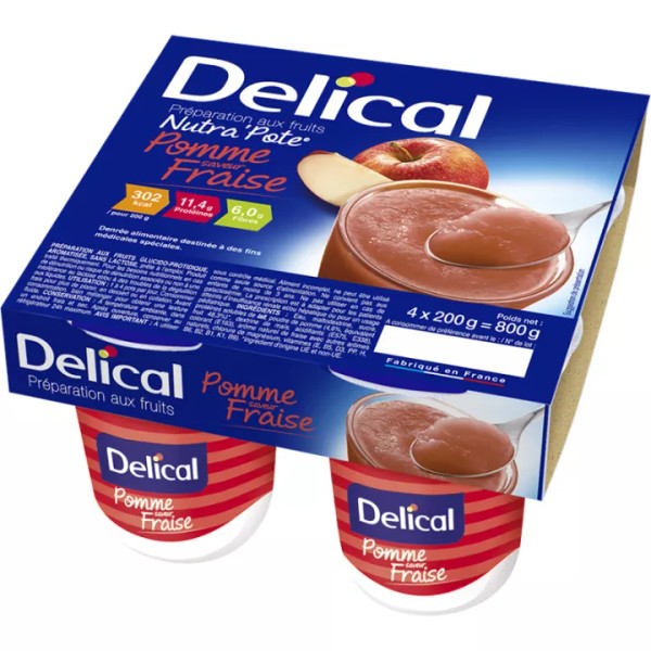 Delical Fruity Dessert Nutra'Pote 4x200g, Apple Strawberry