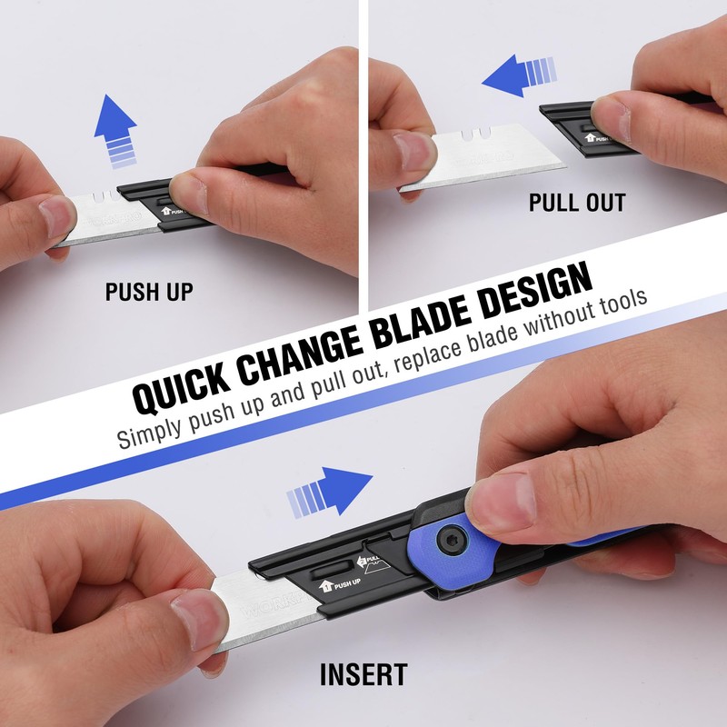 WORKPRO 2-in-1 Folding Knife/Utility Knife, Quick-Change Box Cutter with Belt