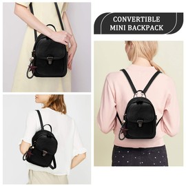 Women Mini Backpack, Kasqo Water Resistant Small Backpack Purse Women Leather Backpack Rucksack Bag for Ladies Girls with Detachable Straps for Work Travel Daily Brown