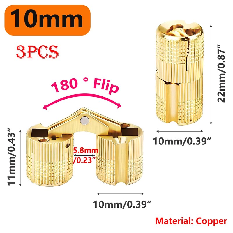 Qrity Pack of 3 Concealed Copper Hinge, Barrel Hinge Invisible,