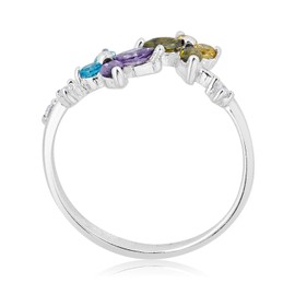 AVORA 925 Sterling Silver Adjustable Butterfly Toe Ring with Purple and Green Simulated Diamond CZ